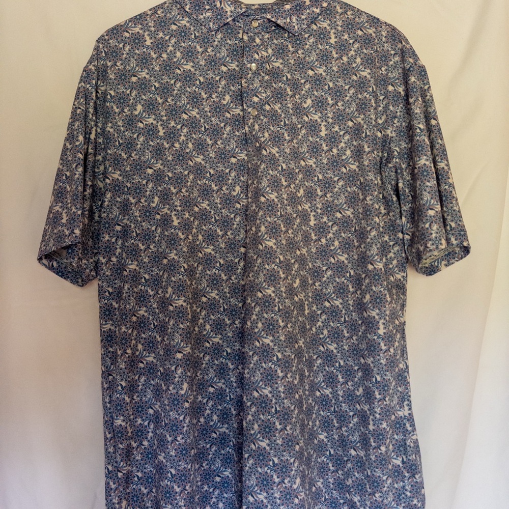 Men's Blue Floral Short-Sleeve Button-Up Polo Shirt